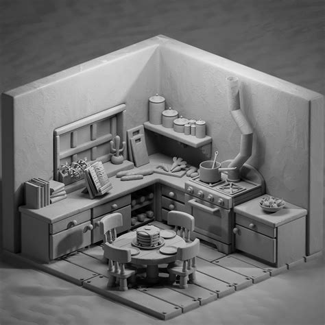 Clay Kitchen Low Poly Diorama Behance