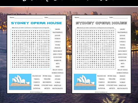 Sydney Opera House Word Search Puzzle Teaching Resources