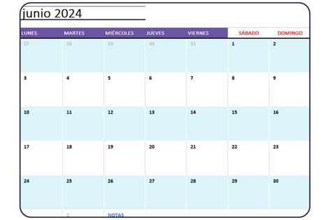 Calendario Junio 2024 Para Imprimir En Excel Y Pdf