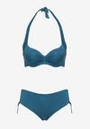 Ciemnozielony Dwuczęściowy Komplet Bikini Biustonosz Wiązany z Tyłu Majtki ze Ściągaczami