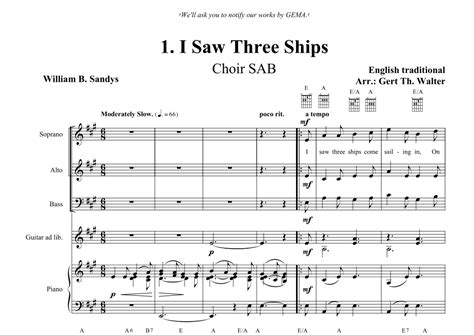 I Saw Three Ships Arr Gert Th Walter Sheet Music Traditional