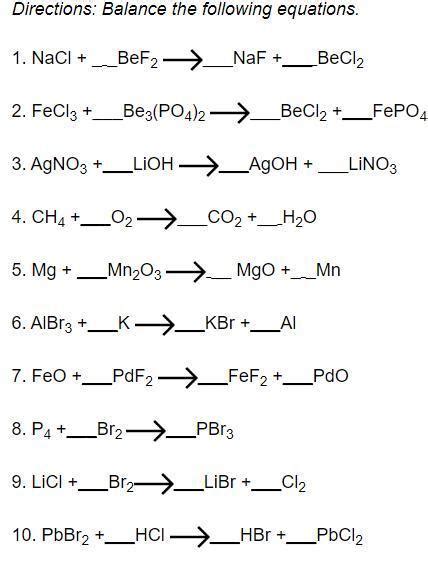 Balance the following equations. - brainly.com