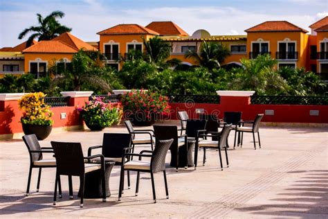 Outdoor Patio Deck In Tropical Mexican Resort On Summer Day Stock Image