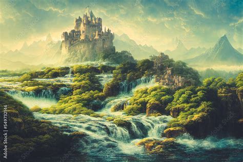 Beautiful Digital Art 3D Illustration Of Fantasy Fairy Tale Castle On