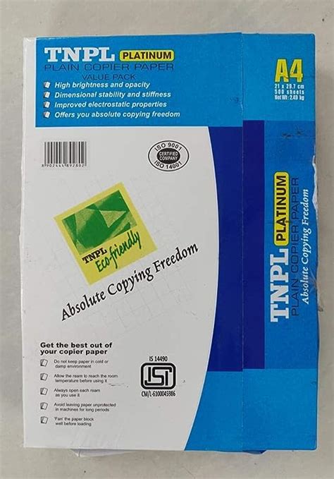 TNPL Platinum Plain Copier Paper A4 80GSM 500 Sheets Amazon In