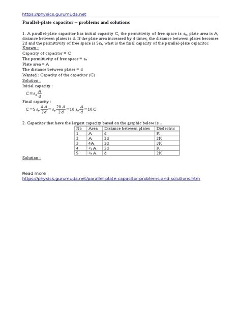 Parallel-Plate Capacitor Problems and Solutions | PDF