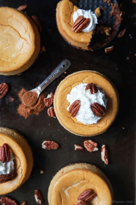 Skinny Mini Pumpkin Cheesecake With Pecan Crust Mini Cheesecake Recipe Pumpkin Recipes Holiday