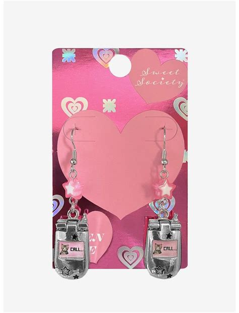 Sweet Society Cat Flip Phone Drop Earrings Flip Phone Earrings Sweet