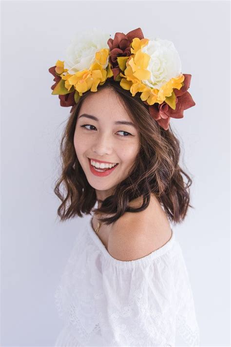 Natural Boho White Orange Brown Autumn Flower Crown Spring Racing