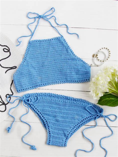 Side Tie Halter Crochet Bikini Set Knittting Crochet