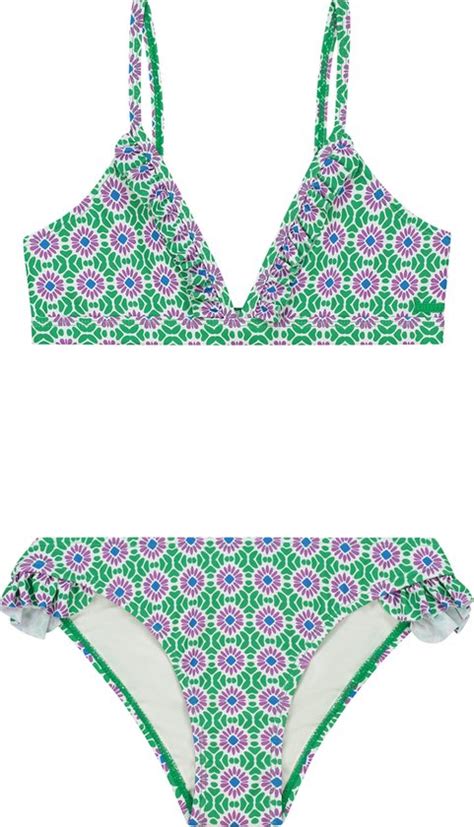 Shiwi Bikini Set Blake Fixed Triangle Set Ruffle Tropic Green Tile Bol