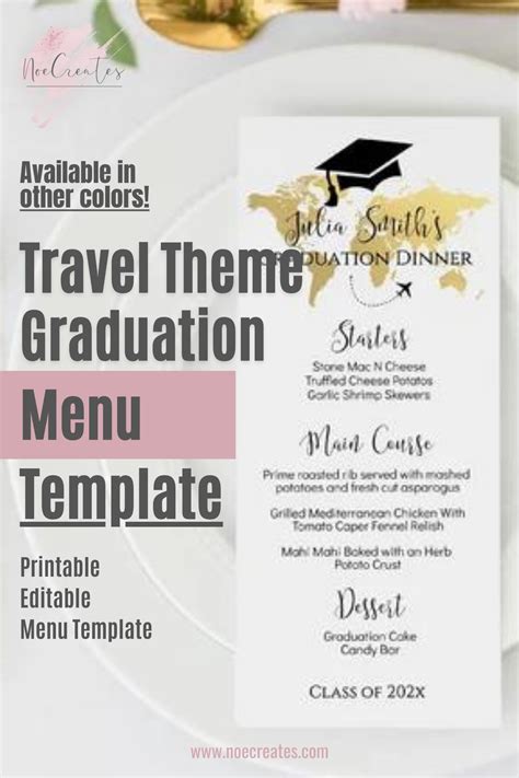 Travel Theme Graduation Menu Template Editable Map Menu Etsy