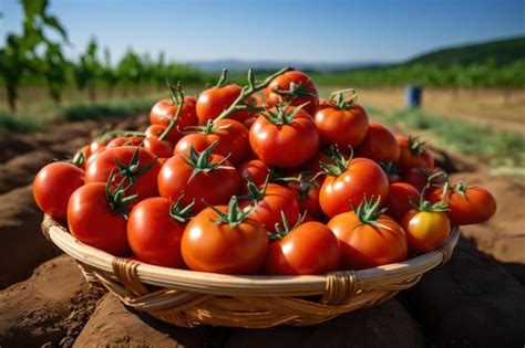 Premium Photo | Fresh tomato on the ground in farm Generate with Ai