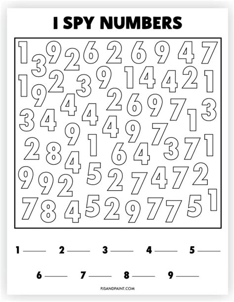 Free Printable I Spy Numbers Game For Kids Pjs And Paint