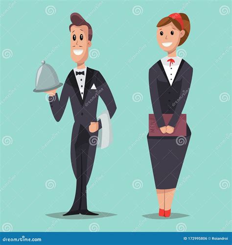 Waiter And Waitress Vector Cartoon Flat Character Stock Vector