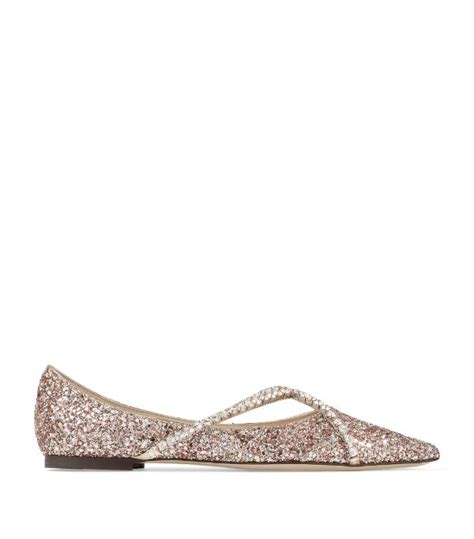 Womens Jimmy Choo Pink Glitter Genevi Ballet Flats Harrods UK