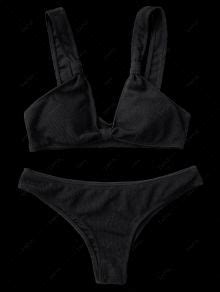 Rib Textured Bralette Scoop Bikini Set BLACK Bikinis M ZAFUL