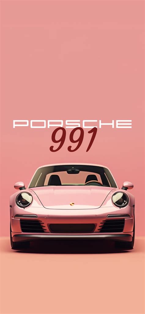 A Pink Porsche 997 Parked In Front Of A Pink Background With The Words