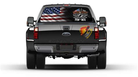 American Flag Eagle And Pow Mia Rear Window Graphic Decal Truck Perfec Window Perforated Graphics