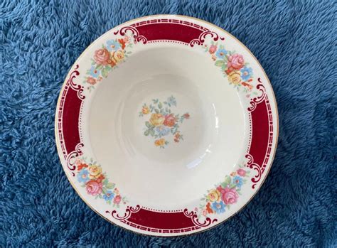 Homer Laughlin Majestic Brittany Bowl 6 Burgundy Red Floral Usa Made