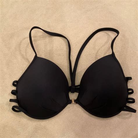 Victorias Secret Bikini Swimsuit Top D Black Strappy Molded Cup Ebay