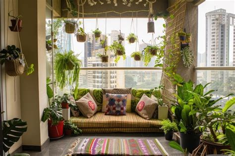 Premium Photo A Cozy Balcony Transformed Into A Lush Green Oasis