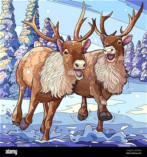 illustration of reindeer in the snow Stock Photo - Alamy