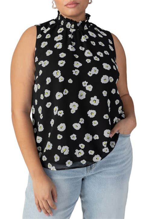 Floral Print Smocked Sleeveless Top Plus Size