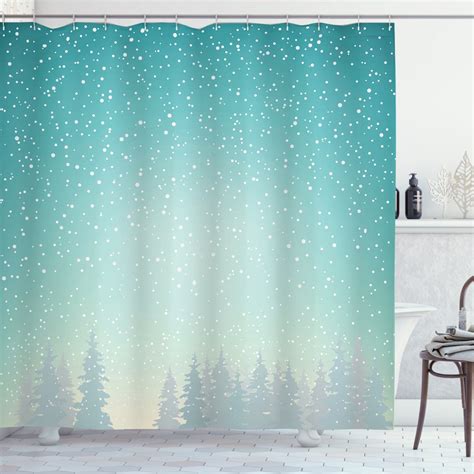 Winter Shower Curtain Snow Falls On The Spruce Forest Fir Trees