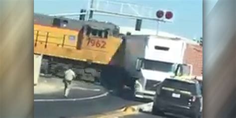 Moment Of Impact Train Smashes Into Truck Stuck On Track Fox News Video