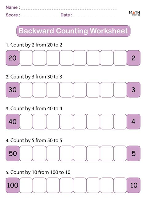 Backward Counting Worksheets - Math Monks