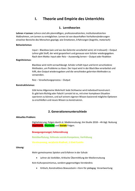 Zusammenfassung Schulp Dagogik I Theorie Und Empirie Des