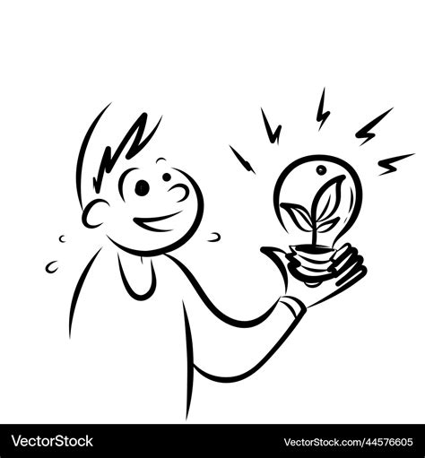 Doodle Person Holding Bulb With Plant Inside Hand Vector Image