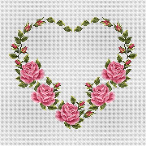 Floral Heart Cross Stitch Pattern PDF Modern Flower Cross Etsy India