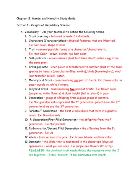 Chapter 12 Mendel And Heredity Study Guide Section 1 Origins Of