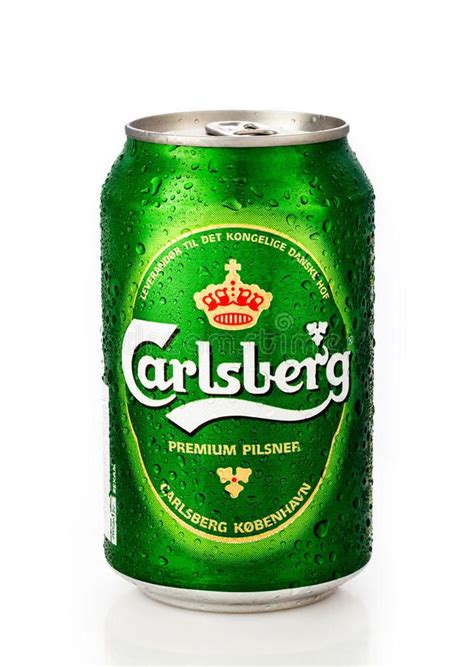 Cold Carlsberg Can With Water Drops On White Background