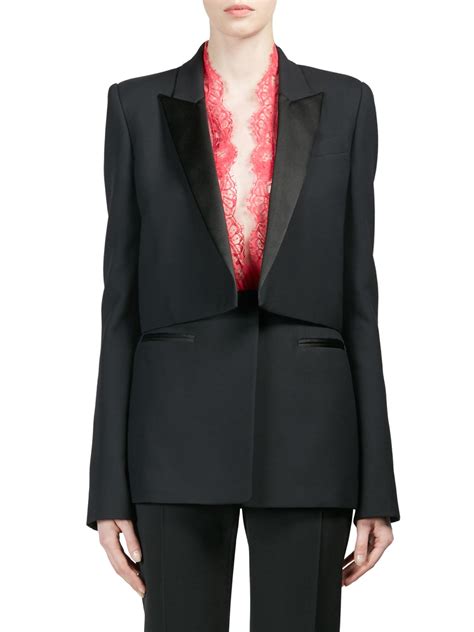 Alexander Mcqueen Wool Blend Lace Trim Blazer In Black Pink Black Lyst