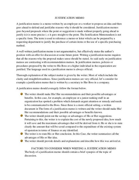 Sample Of Justification Report In Memo Format