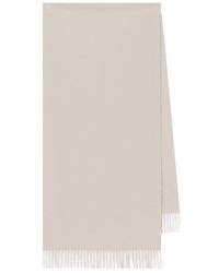 Loro Piana Logo Embroidered Fringed Edge Scarf In Natural Lyst Uk