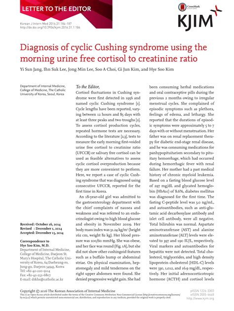 Pdf Diagnosis Of Cyclic Cushing Syndrome Using The Morning Urine Free