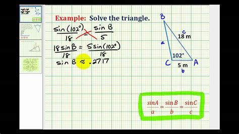 Example Solve A Triangle Using The Law Of Sines Youtube