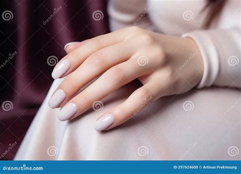 Glamour Woman Hand With Shade Nail Polish On Fingernails Nude Shade Nail Manicure With Gel