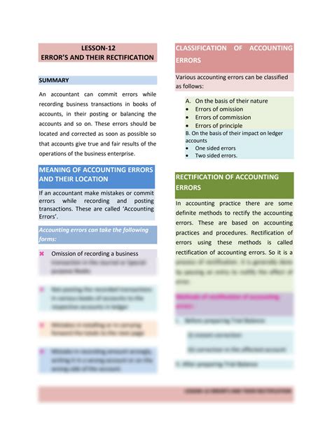 Solution Accounting Errors And Their Rectification Short Notes