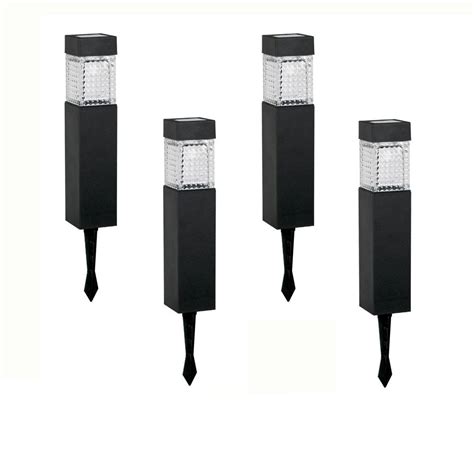 Hampton Bay Black Square Solar Integrated Led Pathway Lights 4 Pack