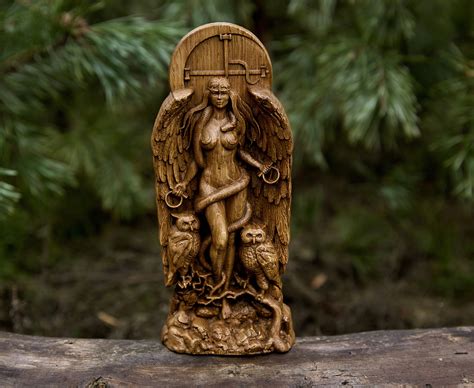 Lilith Ishtar Inanna Wood Carved Astaroth Statue Pagan Etsy