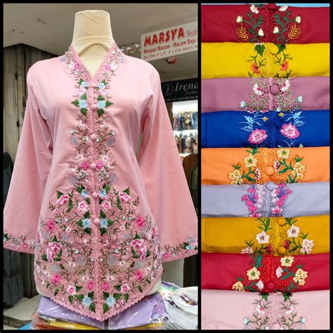 Jual Kebaya Kartini Moti Bordir Polos Bahan Katun Toyobo Premium Lengan