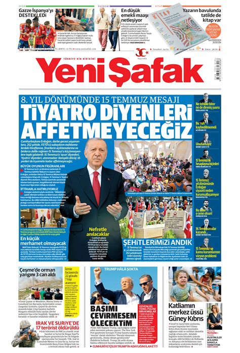 Yeni Şafak Gazetesi 16 Temmuz 2024 Salı Günü Manşeti