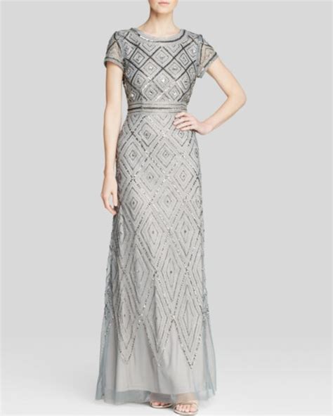 Adrianna Papell Gown Short Sleeve Geometric Beaded Women