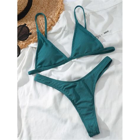Girls High Cut Bikini Set Sexy Small Cup Swimwear Women Ribbed Swimsuit Beach Brazilian Biquini
