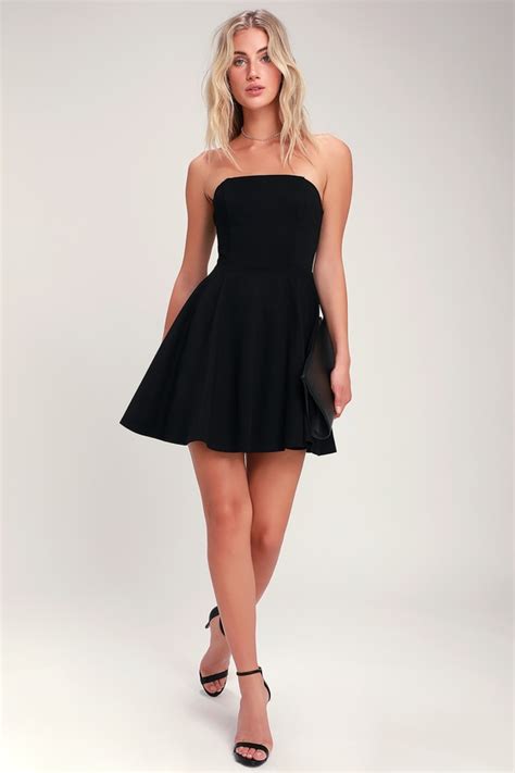 Cute Black Dress Strapless Dress Strapless Skater Dress Lulus